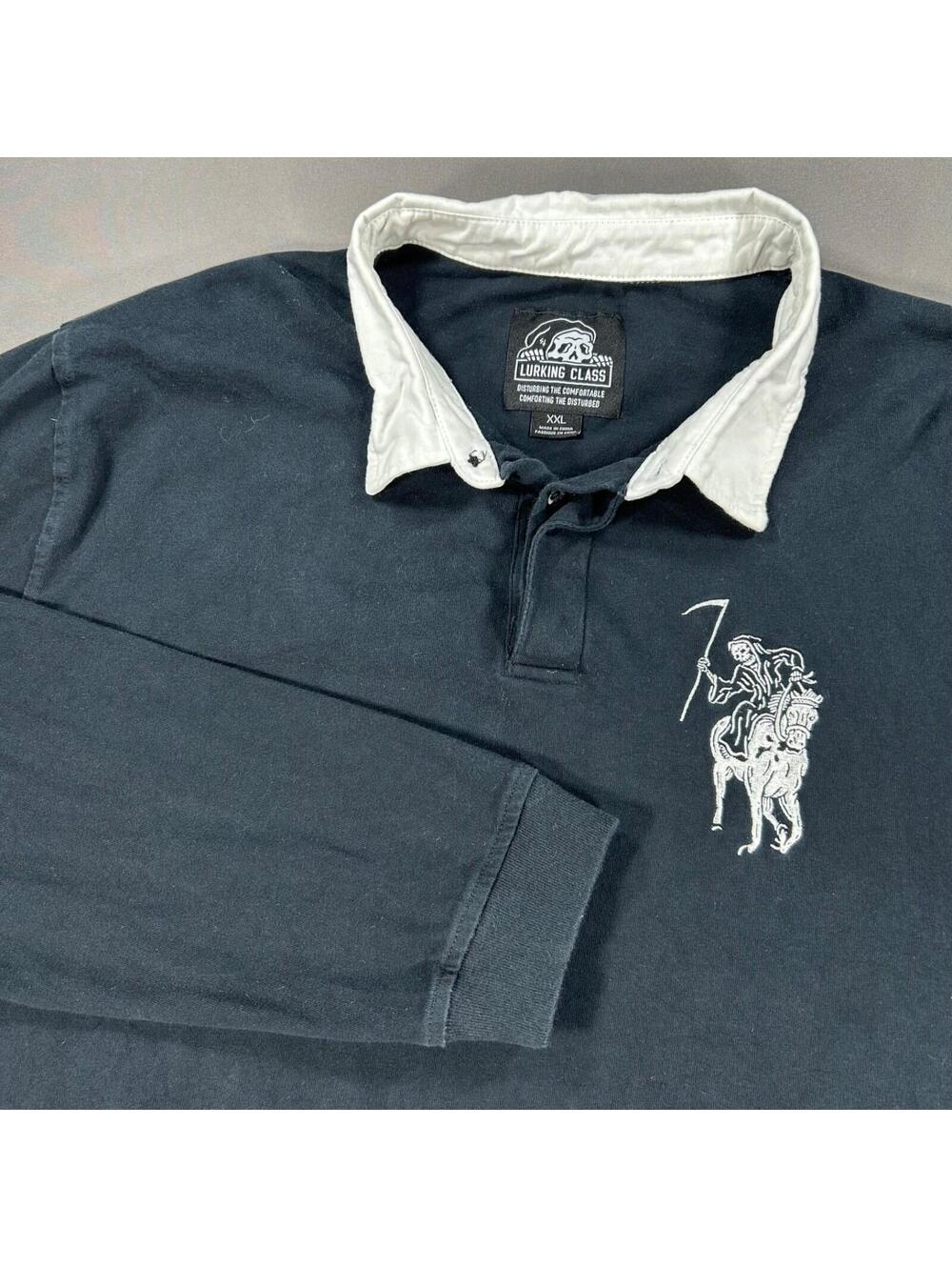Lurking Class by Sketchy Tank Henley Shirt Mens XXL Collar Black
